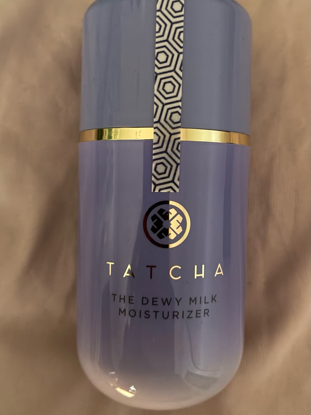 Tatcha Lavender Dewy Milk Moisturizer Bottle with Gold Trim